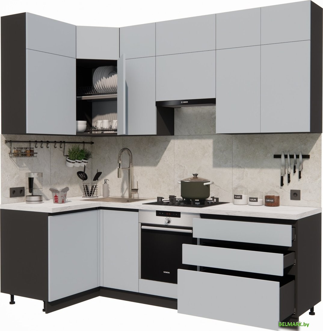 Готовая кухня ВерсоМебель Эко Премиум 1.2x2.4 левая (сумеречный голубой/ст. мрамор лацио) - фото2