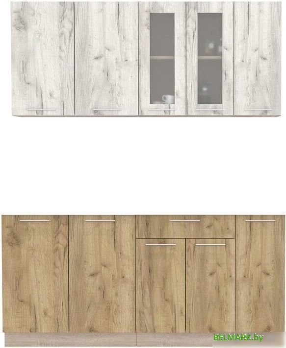 Готовая кухня Интерлиния Мила 17 без столешницы (дуб белый/дуб золотой) - фото