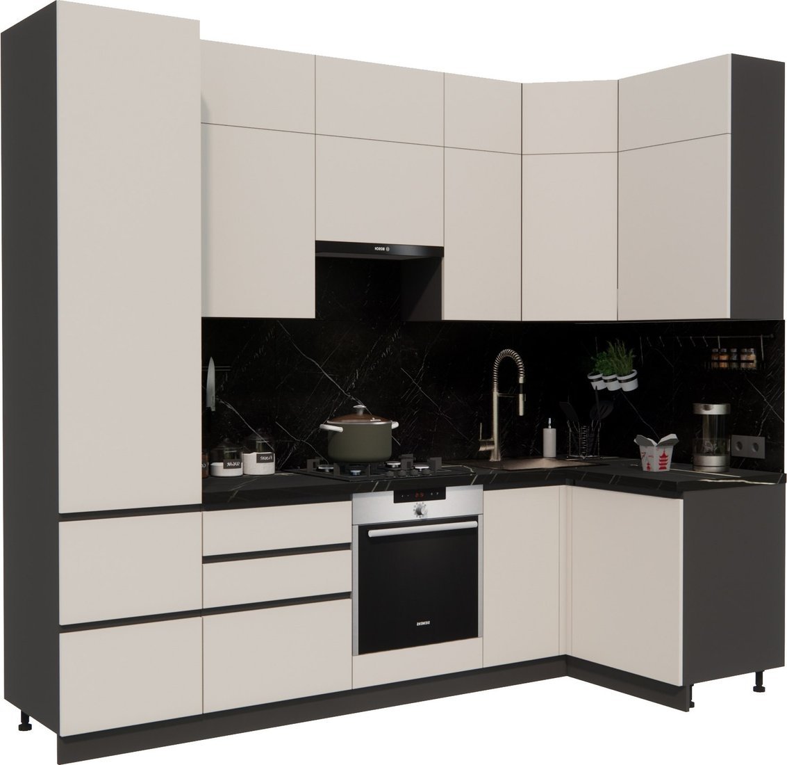 Готовая кухня ВерсоМебель Эко Премиум 1.2x2.7 правая (кашемир/ст. тунис) - фото