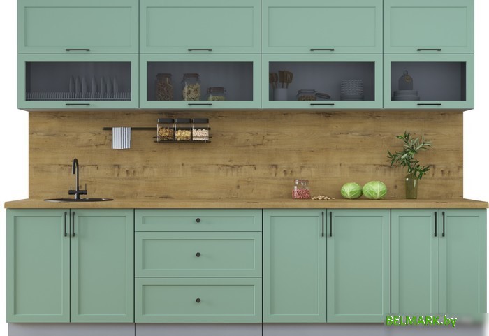 Готовая кухня Интерлиния Тренд 3.0Б (мята/мята/дуб бунратти) - фото