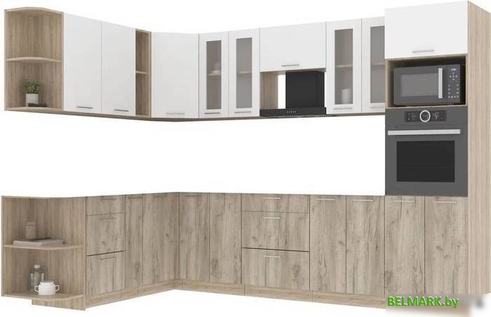 Готовая кухня Интерлиния Мила 1.88x3.0 левая без столешницы (белый платинум/дуб серый) - фото