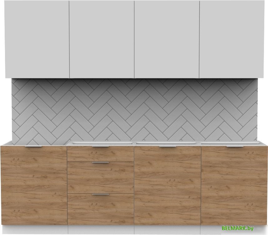 Готовая кухня Интермебель Микс Топ-8 2.4м без столешницы (белый премиум/дуб крафт золотой) - фото