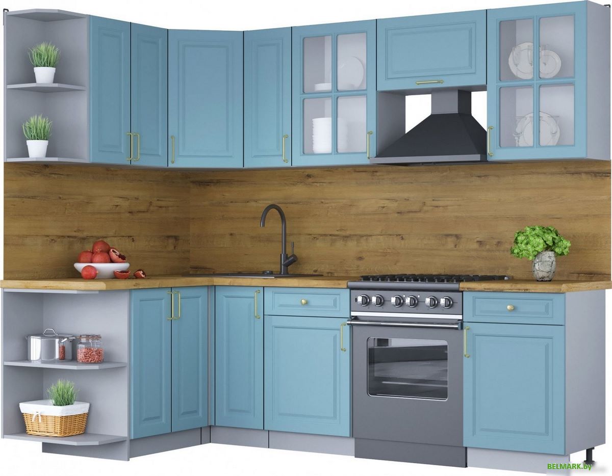 Готовая кухня Интерлиния Мила Шато 1.5x2.5 левая (океан/океан/дуб бунратти) - фото