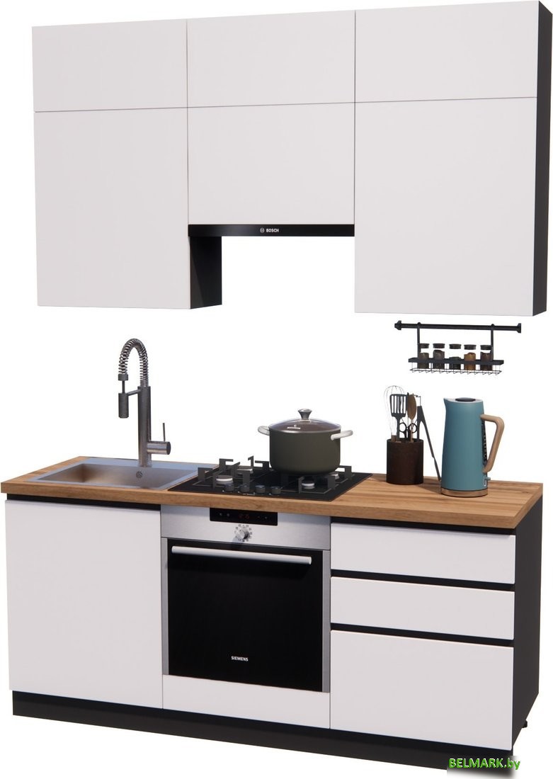Готовая кухня ВерсоМебель Эко Премиум 1.8 (белый фасадный/ст. дуб вотан) - фото