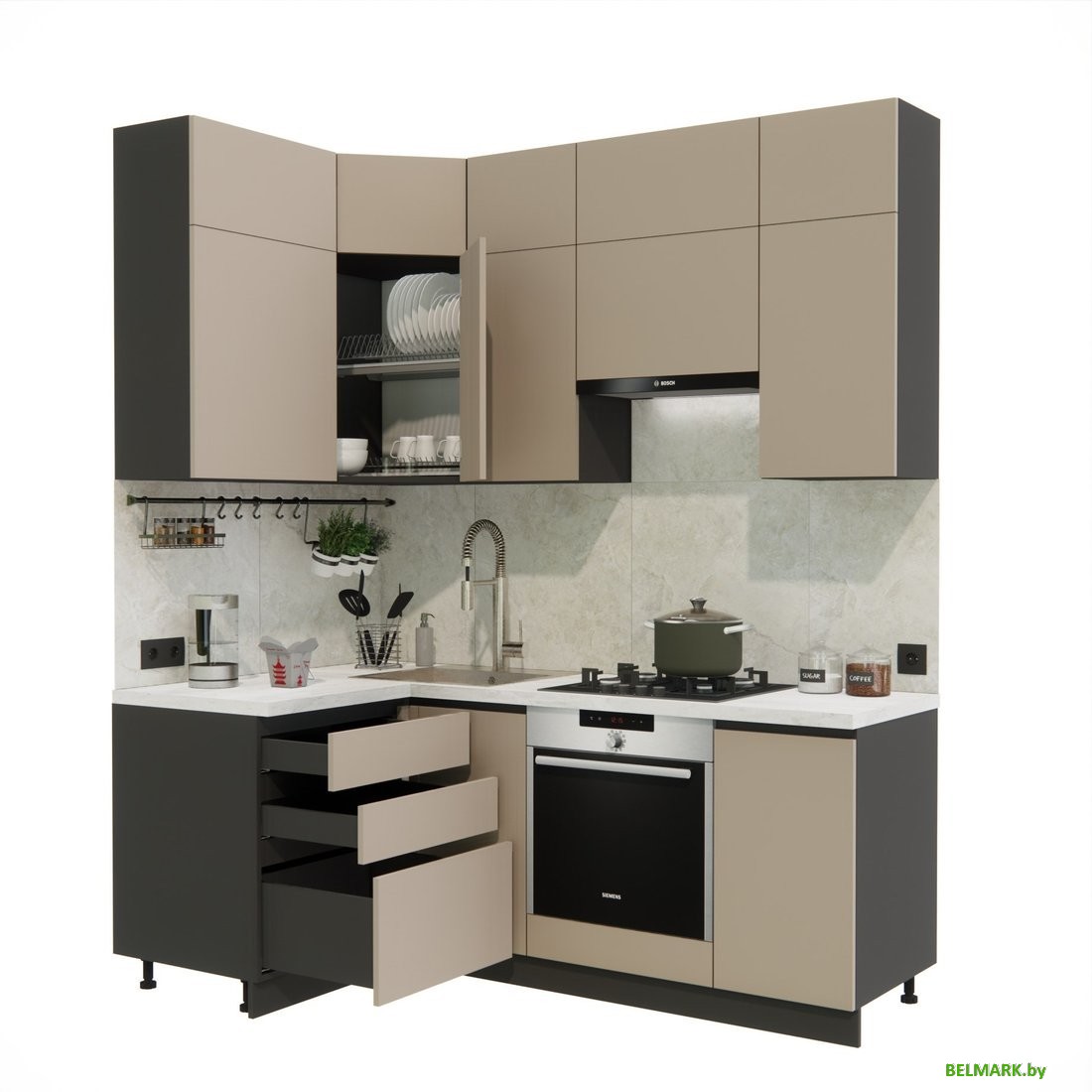 Готовая кухня ВерсоМебель Эко Премиум 1.2x2.0 левая (глиняный серый/ст. мрамор лацио) - фото2