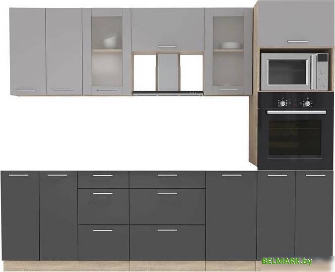 Готовая кухня Интерлиния Мила 2.6 ВТ без столешницы (серебристый/антрацит) - фото