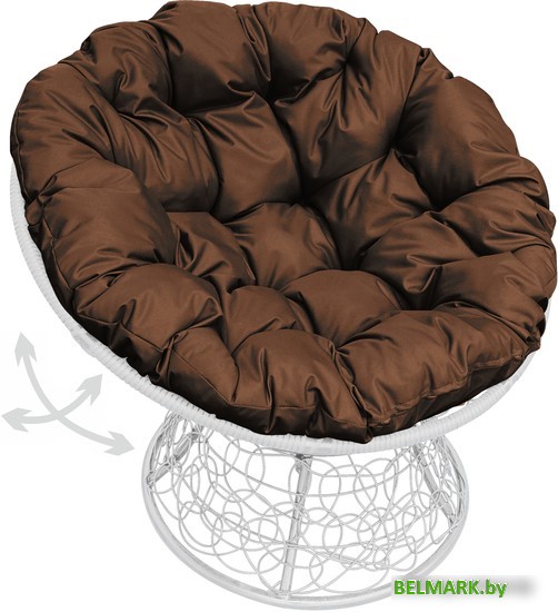 Кресло M-Group Папасан пружинка 12050105 (белый ротанг/коричневая подушка) - фото
