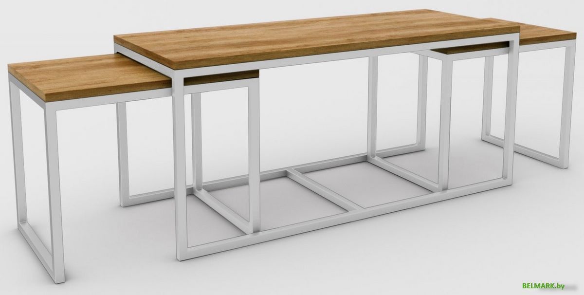 Журнальный столик Hype Mebel Трио 40x100-200 (белый/дуб галифакс олово) - фото