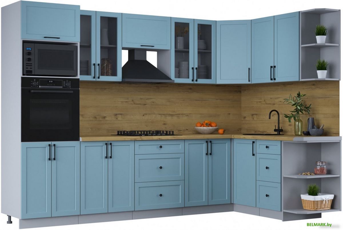Готовая кухня Интерлиния Тренд 1.68x3.0 ВТ правая (океан/океан/дуб бунратти) - фото