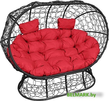 Садовый диван M-Group Лежебока 11190406 (на подставке с черным ротангом/красная подушка) - фото