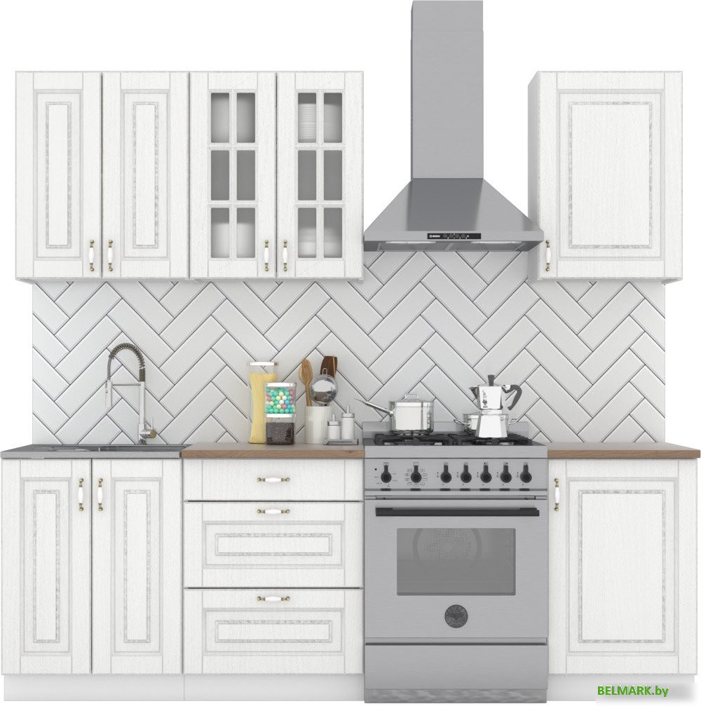 Готовая кухня Интермебель Бостон-3 1.7 (акация белая/мрамор лацио белый) - фото