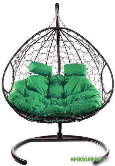 Подвесное кресло M-Group Для двоих 11450204 (коричневый ротанг/зеленая подушка) - фото