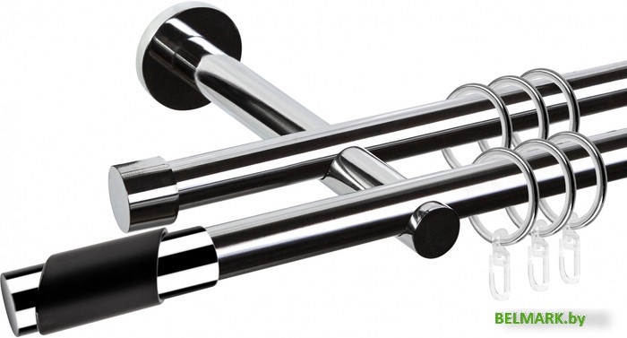 Карниз для штор АС ФОРОС Dance D19Г/19Г + наконечники Париж черный (2.4м, хром) - фото