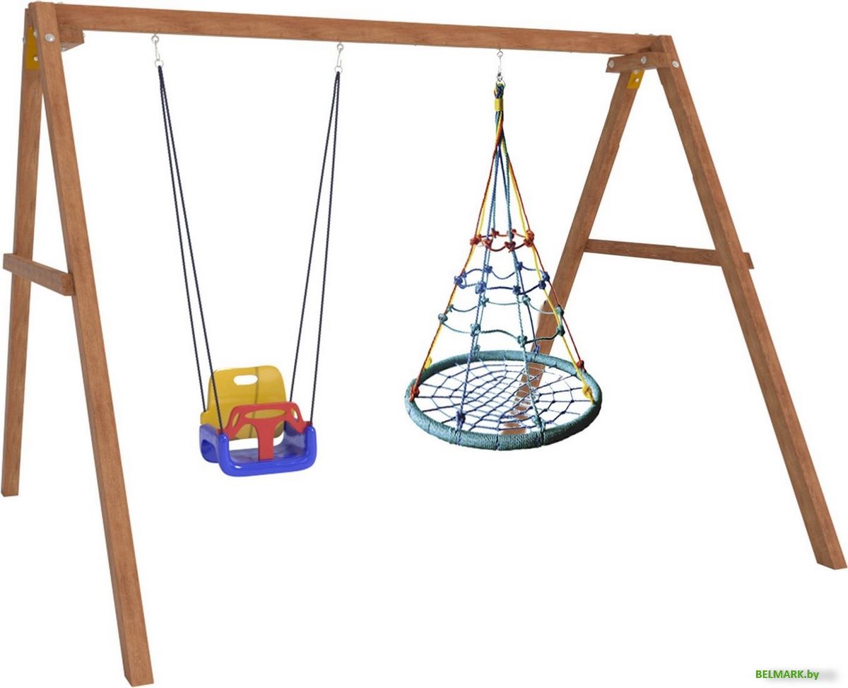Стационарные качели Капризун Деревянные с гнездом с паутинкой и качелями со спинкой Р911-47 - фото2