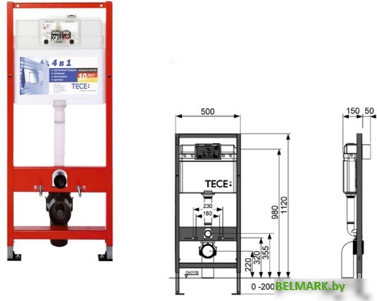 Инсталляция для унитаза Tece 9.400.407 (без кнопки смыва) - фото