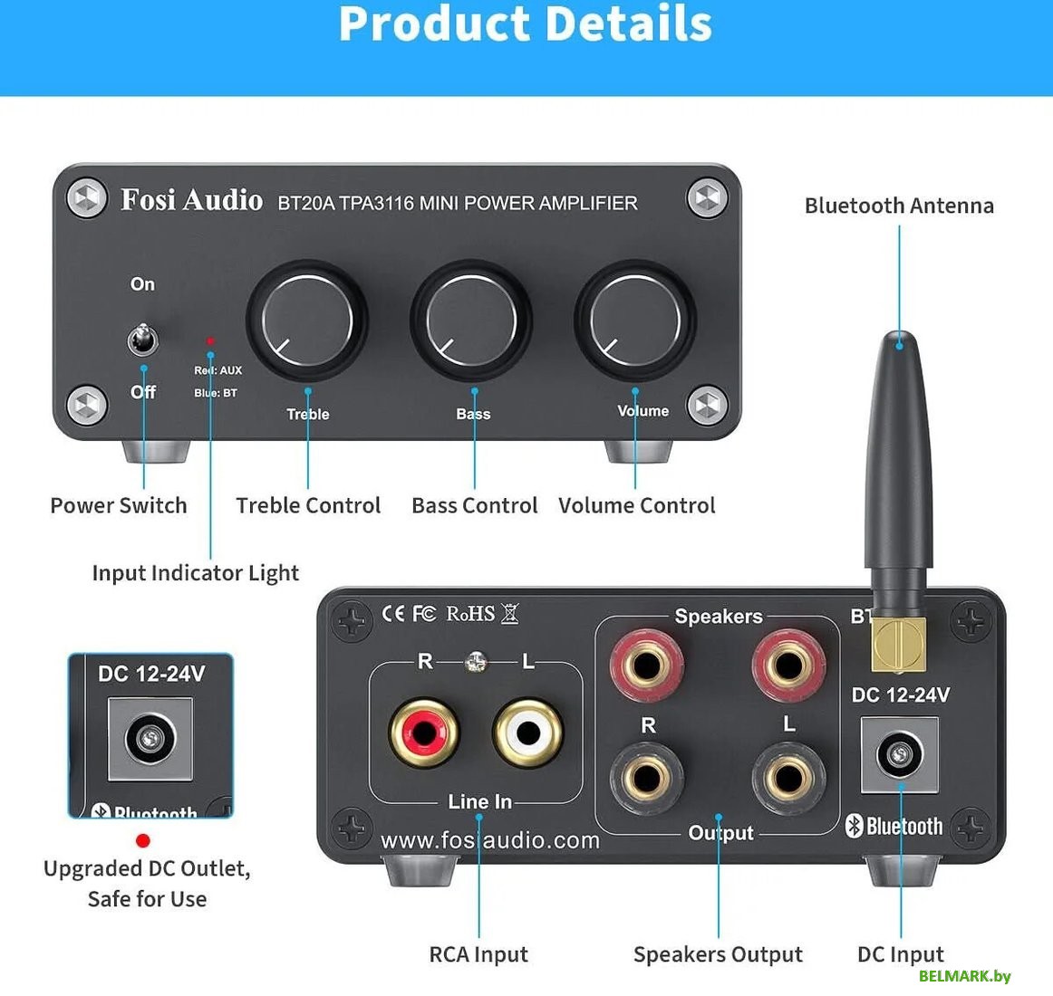 Усилитель мощности Fosi Audio BT20A - фото2