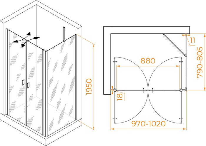 Душевой уголок RGW PA-144B (PA-104B+Z-050-2B+O-204B) 060814408-14 100x80 (черный/прозрачное стекло) - фото2