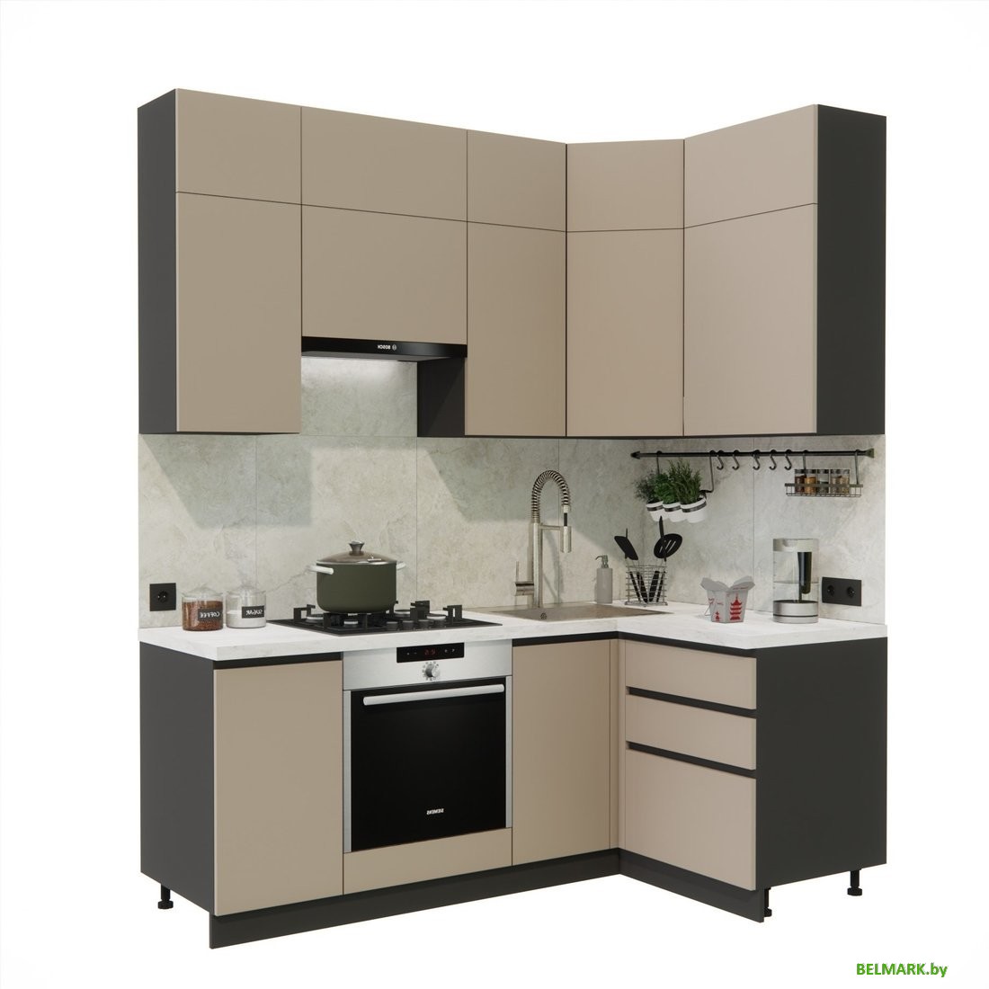 Готовая кухня ВерсоМебель Эко Премиум 1.2x2.0 правая (глиняный серый/ст. мрамор лацио) - фото