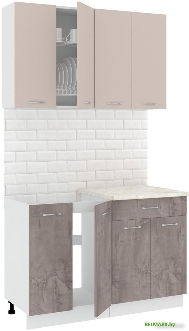 Готовая кухня Кортекс-мебель Корнелия Лира-лайт 1.2м (капучино/оникс/королевский опал) - фото