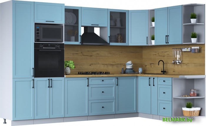 Готовая кухня Интерлиния Тренд 1.88x3.2 ВТ правая (океан/океан/дуб бунратти) - фото