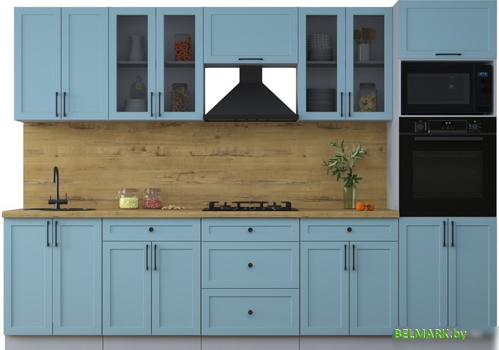 Готовая кухня Интерлиния Тренд 3.0В (океан/океан/дуб бунратти) - фото