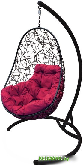 Подвесное кресло M-Group Овал 11140402 (черный ротанг/бордовая подушка) - фото