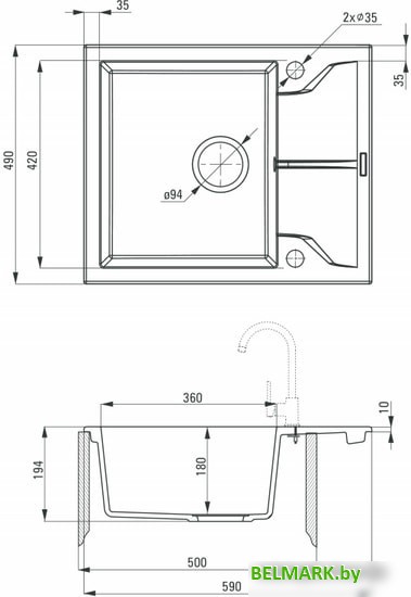 Кухонная мойка Deante Andante A11A (алебастровый) - фото2