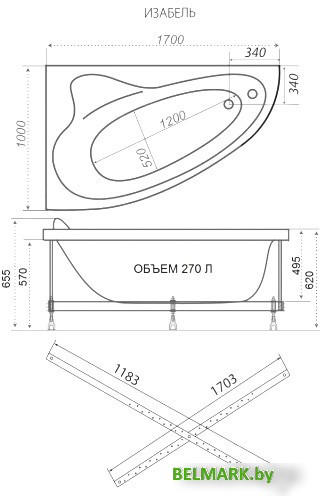 Ванна Triton Изабель 170x100 L Стандарт Flat (с гидромассажем) - фото2