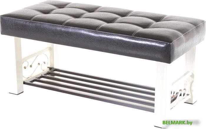 Банкетка AMC Lux 5 с полкой кожзам бежевый/коричневый/коричневый 5.1Б100322 - фото