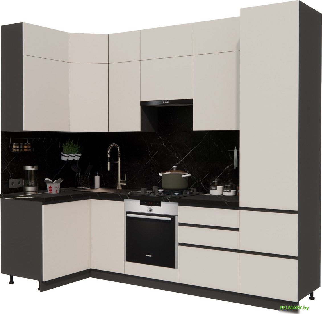 Готовая кухня ВерсоМебель Эко Премиум 1.2x2.7 левая (кашемир/ст. тунис) - фото