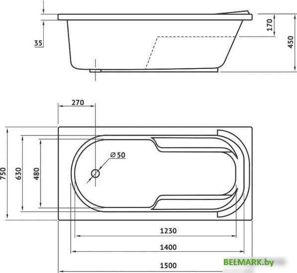 Ванна Berges Wasserhaus Lumbo 150x75 050001 - фото2
