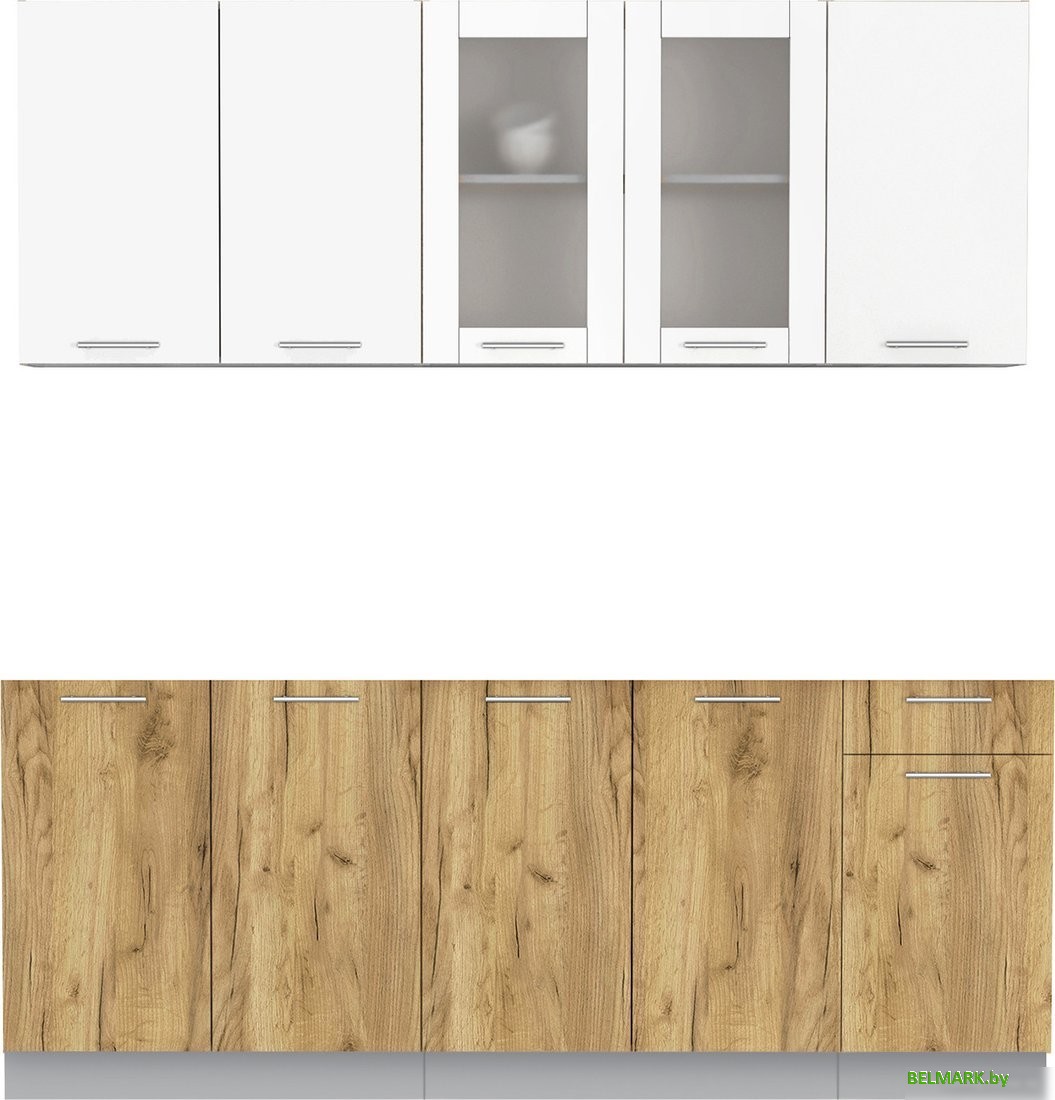 Готовая кухня Интерлиния Мила 20 без столешницы (белый платинум/дуб золотой) - фото