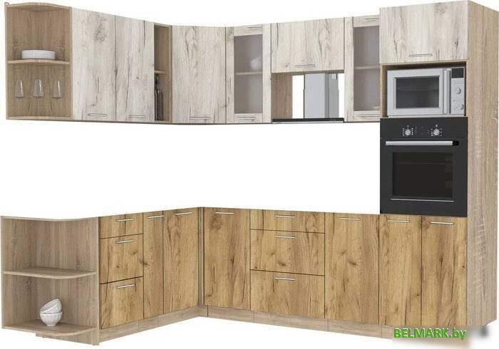 Готовая кухня Интерлиния Мила 1.88x2.6 левая без столешницы (дуб белый/дуб золотой) - фото