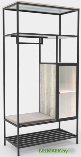 Стеллаж Hype Mebel Босс 120x200 (черный/древесина белая/велюр серый) - фото