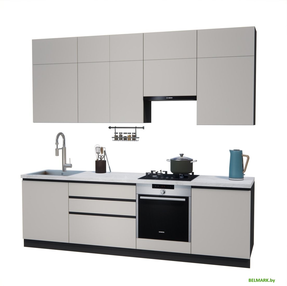 Готовая кухня ВерсоМебель Эко Премиум 2.6 (кашемир/ст. мрамор лацио) - фото