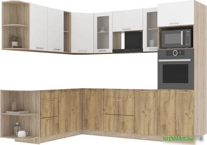 Готовая кухня Интерлиния Мила 1.88x2.6 левая без столешницы (белый платинум/дуб золотой) - фото