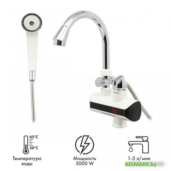 Проточный электрический водонагреватель кран+душ Atlanta ATH-7434 (белый) - фото