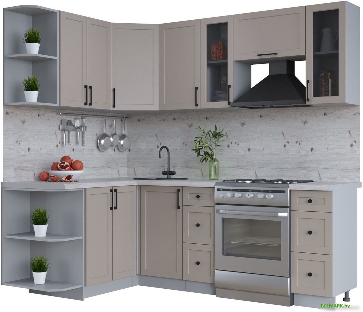 Готовая кухня Интерлиния Тренд 1.5x2.2 левая (луна/луна/бискайская сосна) - фото