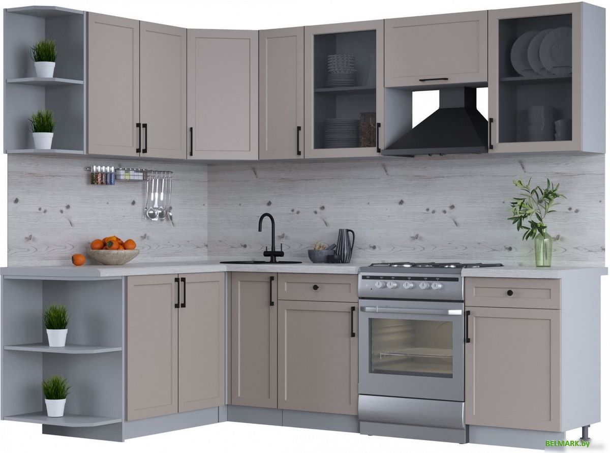 Готовая кухня Интерлиния Тренд 1.7x2.5 левая (луна/луна/бискайская сосна) - фото