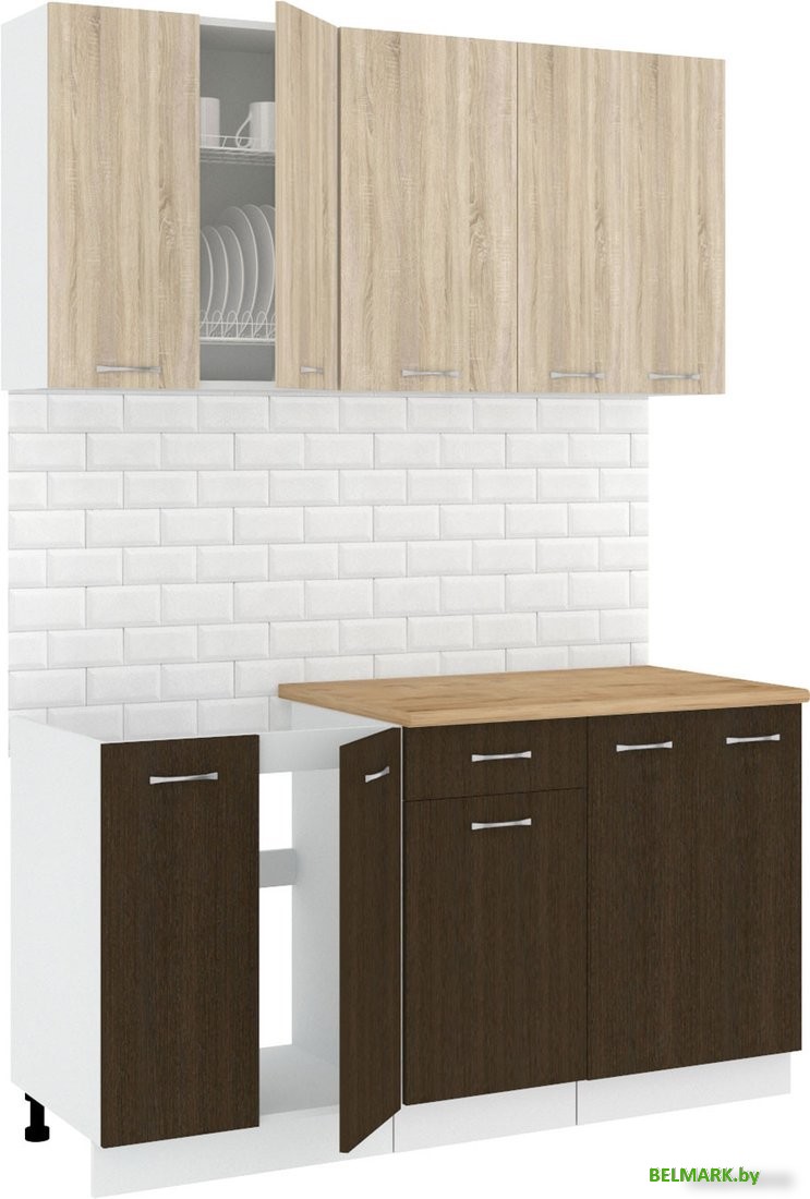 Готовая кухня Кортекс-мебель Корнелия Лира-лайт 1.5м (дуб сонома/венге/дуб бунратти) - фото