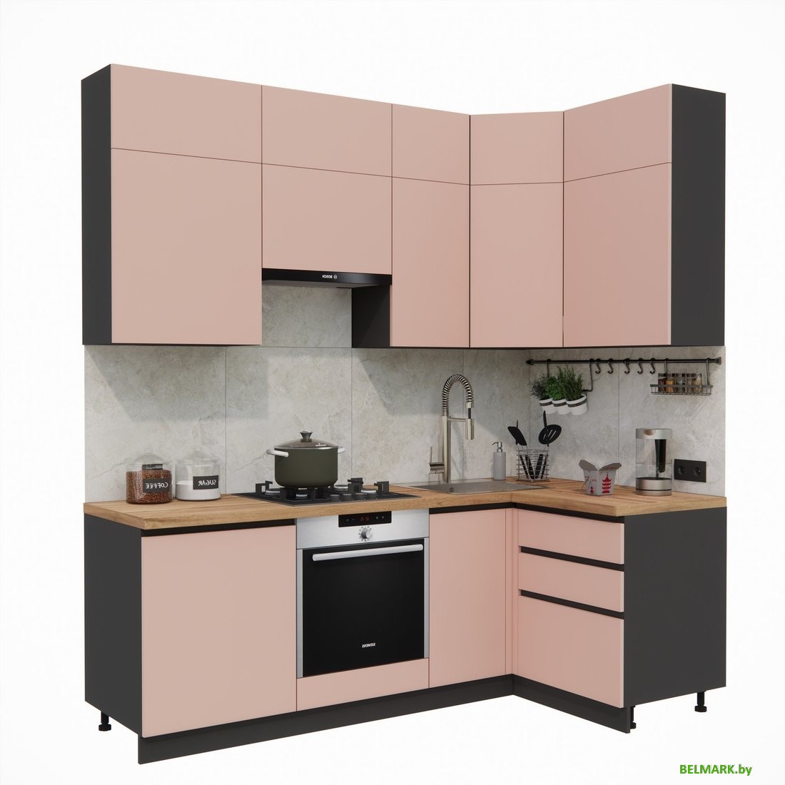 Готовая кухня ВерсоМебель Эко Премиум 1.2x2.2 правая (пудровый/ст. дуб вотан) - фото