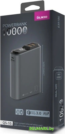 Портативное зарядное устройство Olmio QS-10 10000mAh (темно-серый) - фото2