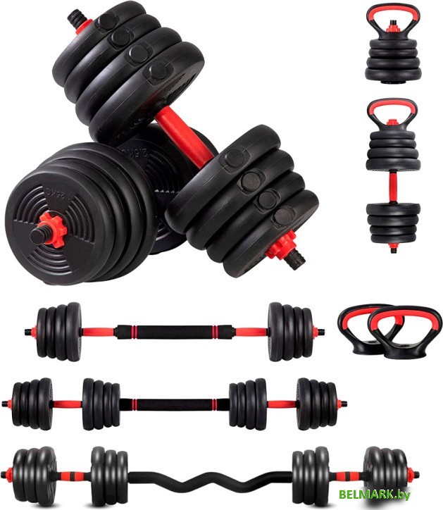 Набор гантелей с грифом для штанги Ametist со штангой и гирями 7в1 30 кг - фото