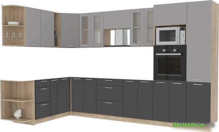 Готовая кухня Интерлиния Мила 1.88x3.4 левая без столешницы (серебристый/антрацит) - фото