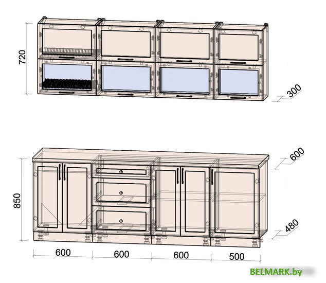 Готовая кухня Интерлиния Тренд 2.3Б (мята/мята/дуб бунратти) - фото2