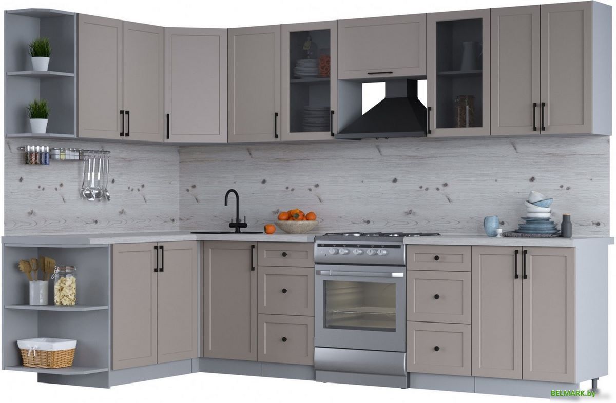 Готовая кухня Интерлиния Тренд 1.7x3.0 левая (луна/луна/бискайская сосна) - фото