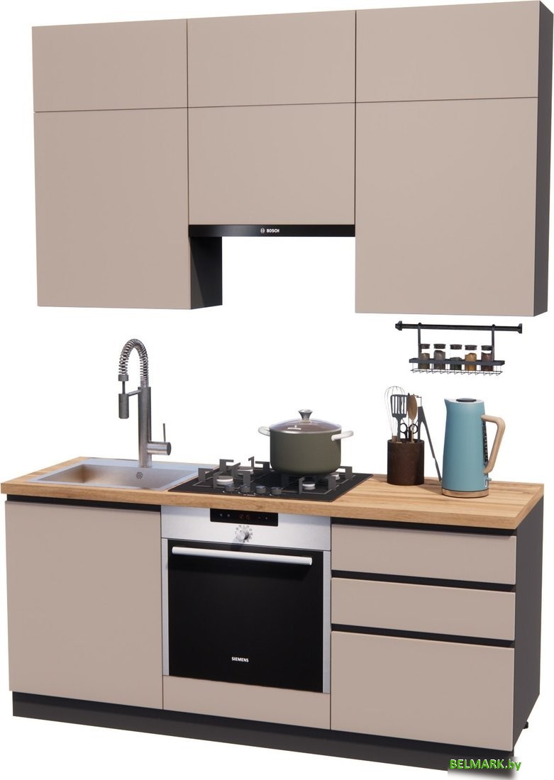 Готовая кухня ВерсоМебель Эко Премиум 1.8 (глиняный серый/ст. дуб вотан) - фото