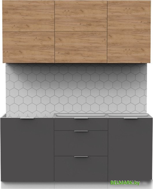 Готовая кухня Интермебель Микс Топ-33 1.7м без столешницы (дуб крафт золотой/графит серый) - фото