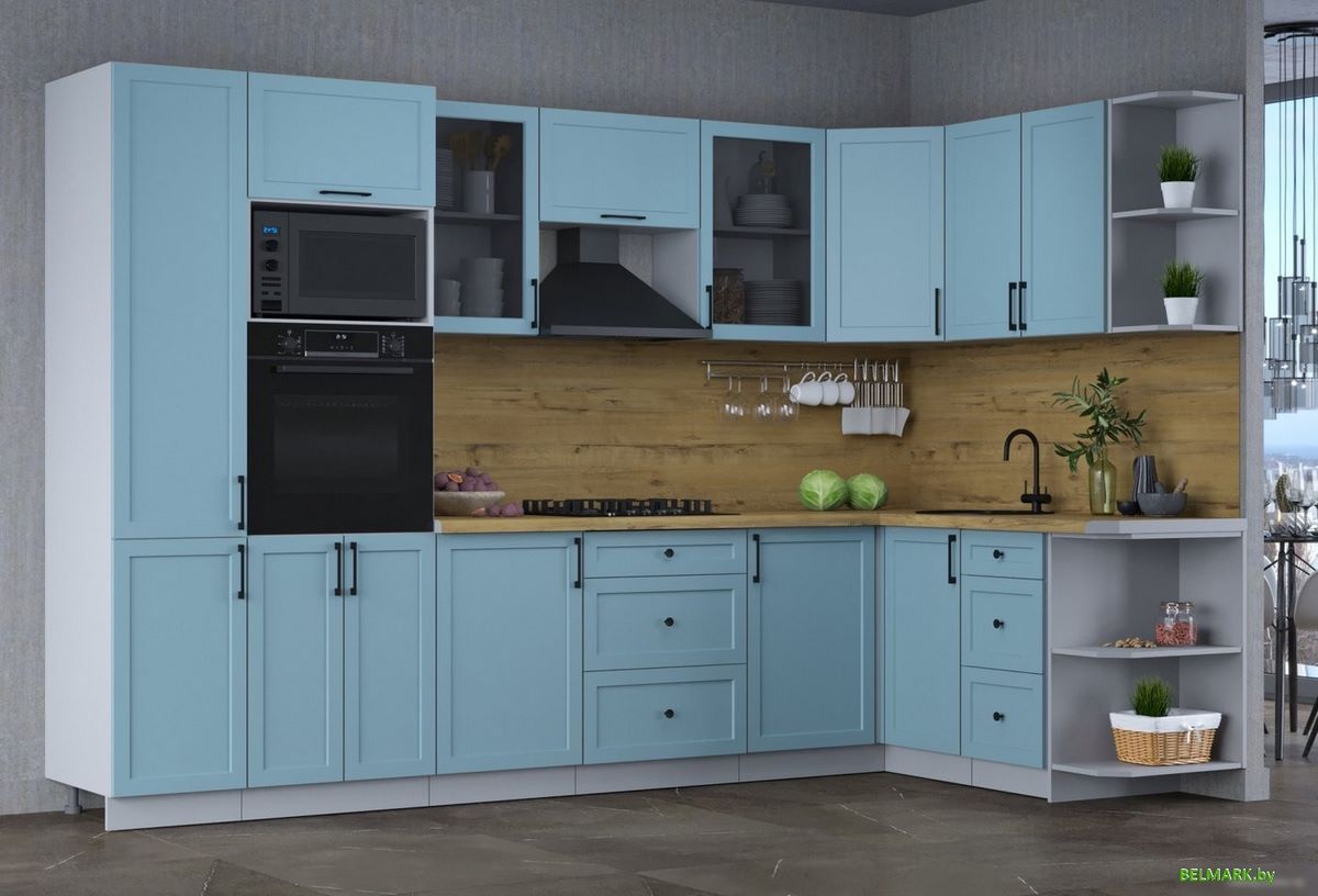 Готовая кухня Интерлиния Тренд 1.68x3.2 ВТ правая (океан/океан/дуб бунратти) - фото2