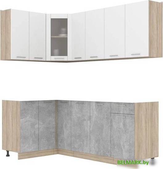 Готовая кухня Интерлиния Мила 12x21 без столешницы (белый платинум/бетон) - фото